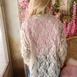 Blue Buttercup The Beckett Cream Lace Button Down Shirt