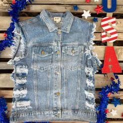 Bibi American Flag Distressed Vest New