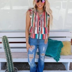 Fashion Express Riley Serape Striped Sleeveless Top New