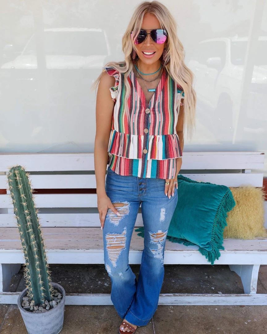 Fashion Express Riley Serape Striped Sleeveless Top New