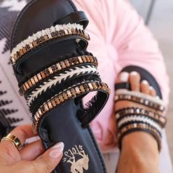 Camel Threads Kylie Black And Gold Strap Sandals Kelsey's Faves