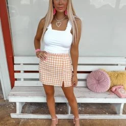 Lelis Valerie Peach And White Gingham Skirt