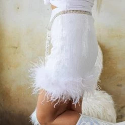La Ros Jamie White Sequin And Feather Trim Skirt Apparel