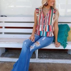 Fashion Express Riley Serape Striped Sleeveless Top New