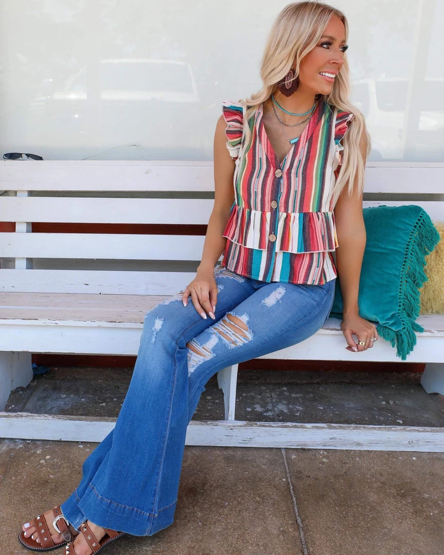 Fashion Express Riley Serape Striped Sleeveless Top New