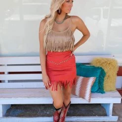 Fashion Express New Rust Suede And Concho Mini Skirt