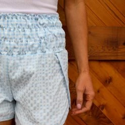 Bibi Light Blue Seersucker Smocked Waist Shorts Apparel