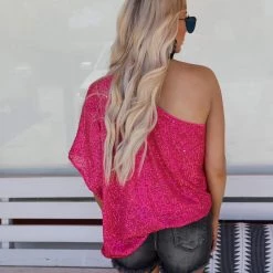 Mainstrip McKenna Fuchsia One Shoulder Sequin Top Apparel