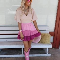 Peach Love Plum Ombre Colorblock Dress