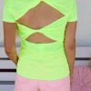Bibi Apparel Neon Yellow Twisted Back Burnout Top