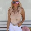 Bibi Allanah Oatmeal Ruffle Neckline Tank Top