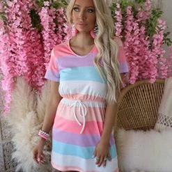 MS Lin Pastel Striped T-Shirt Dress Apparel