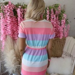 MS Lin Pastel Striped T-Shirt Dress Apparel