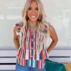 Fashion Express Riley Serape Striped Sleeveless Top New