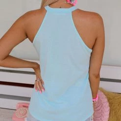 Haptics Apparel Sierra Light Blue Sequin High Neck Tank