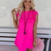 Jodiful Hallie Hot Pink Ruffle Detail Dress