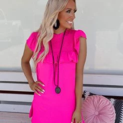 Jodiful Hallie Hot Pink Ruffle Detail Dress