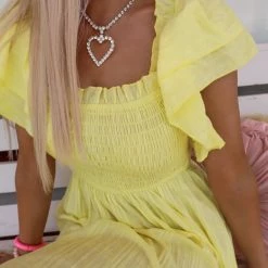 Bibi Apparel Karlie Yellow Ruffle Sleeve Maxi Dress