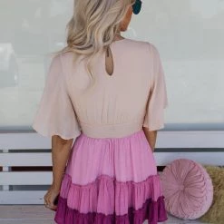 Peach Love Plum Ombre Colorblock Dress