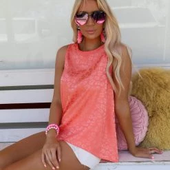 Jodiful Raina Coral Satin Leopard Tank Top Apparel