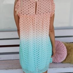 EEISOME Orange Ombre Eyelet Dress Apparel