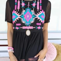 Best Sellers Crazy Train Good Thang Black Aztec Top