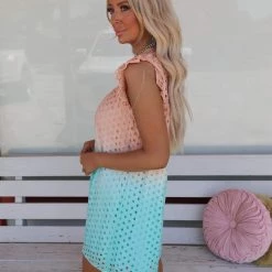 EEISOME Orange Ombre Eyelet Dress Apparel