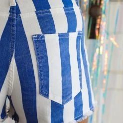 Saints & Hearts New Ariella Blue And White Striped Shorts