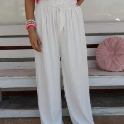 Aakaa Ivory Wide Leg Linen Pants Apparel