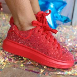Berness Red Rhinestone Tennis Shoes