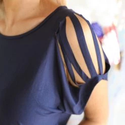 E. Luna Navy Cut Out Stars And Stripes Short Sleeve Top