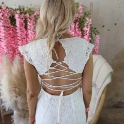 Blue Buttercup New Annie White Lace Wide Leg Jumpsuit