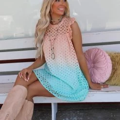 EEISOME Orange Ombre Eyelet Dress Apparel