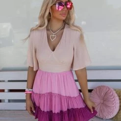 Peach Love Plum Ombre Colorblock Dress