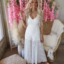 Blue Buttercup New Annie White Lace Wide Leg Jumpsuit