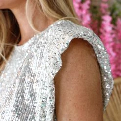 Bucket List Chaney Champagne Sequin Top