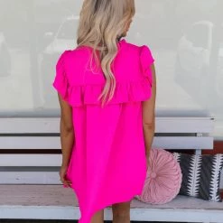 Jodiful Hallie Hot Pink Ruffle Detail Dress