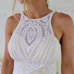 Anny Lee Veronica White High Neck Sequin Wedding Dress