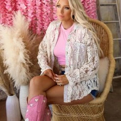 Blue Buttercup The Beckett Cream Lace Button Down Shirt