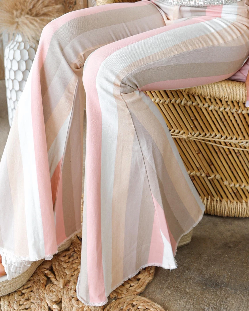 Peach Love Posh Pastel Striped Bell Bottoms
