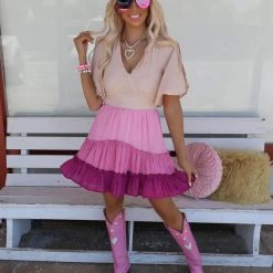 Peach Love Plum Ombre Colorblock Dress