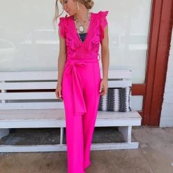 Valentine Apparel Harmony Fuchsia Crochet Jumpsuit