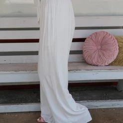 Aakaa Ivory Wide Leg Linen Pants Apparel