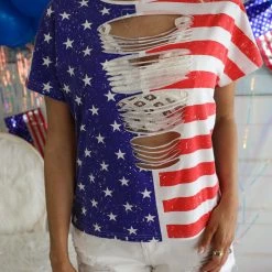 Bibi Vintage American Flag Distressed Front Top