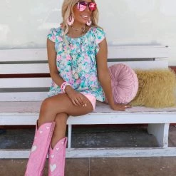 Hailey + Co Eleanor Teal Floral Print Top