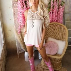 Wanna B New Cayman Cream Crochet Tank Top