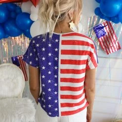 Bibi Vintage American Flag Distressed Front Top