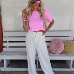 Aakaa Ivory Wide Leg Linen Pants Apparel