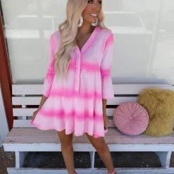 Cezele Karter Pink Tie Dye Dress Apparel