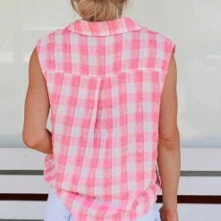 Bibi Clara Blush Vintage Plaid Sleeveless Top Apparel